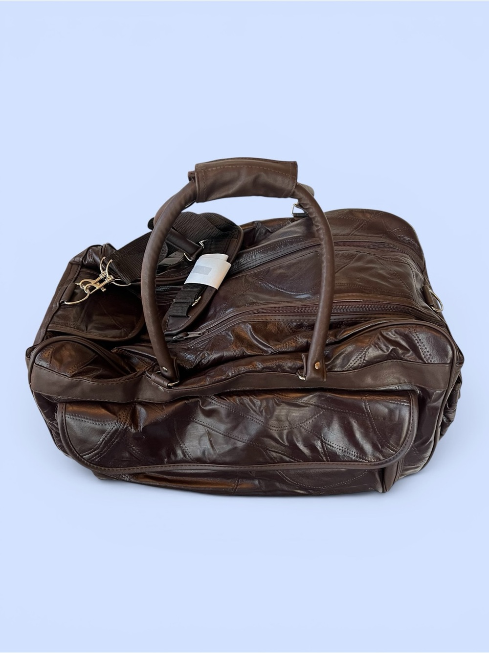 NWT Genuine Lambskin Leather Brown Weekender Duffel Travel Bag CarryOn Overnight